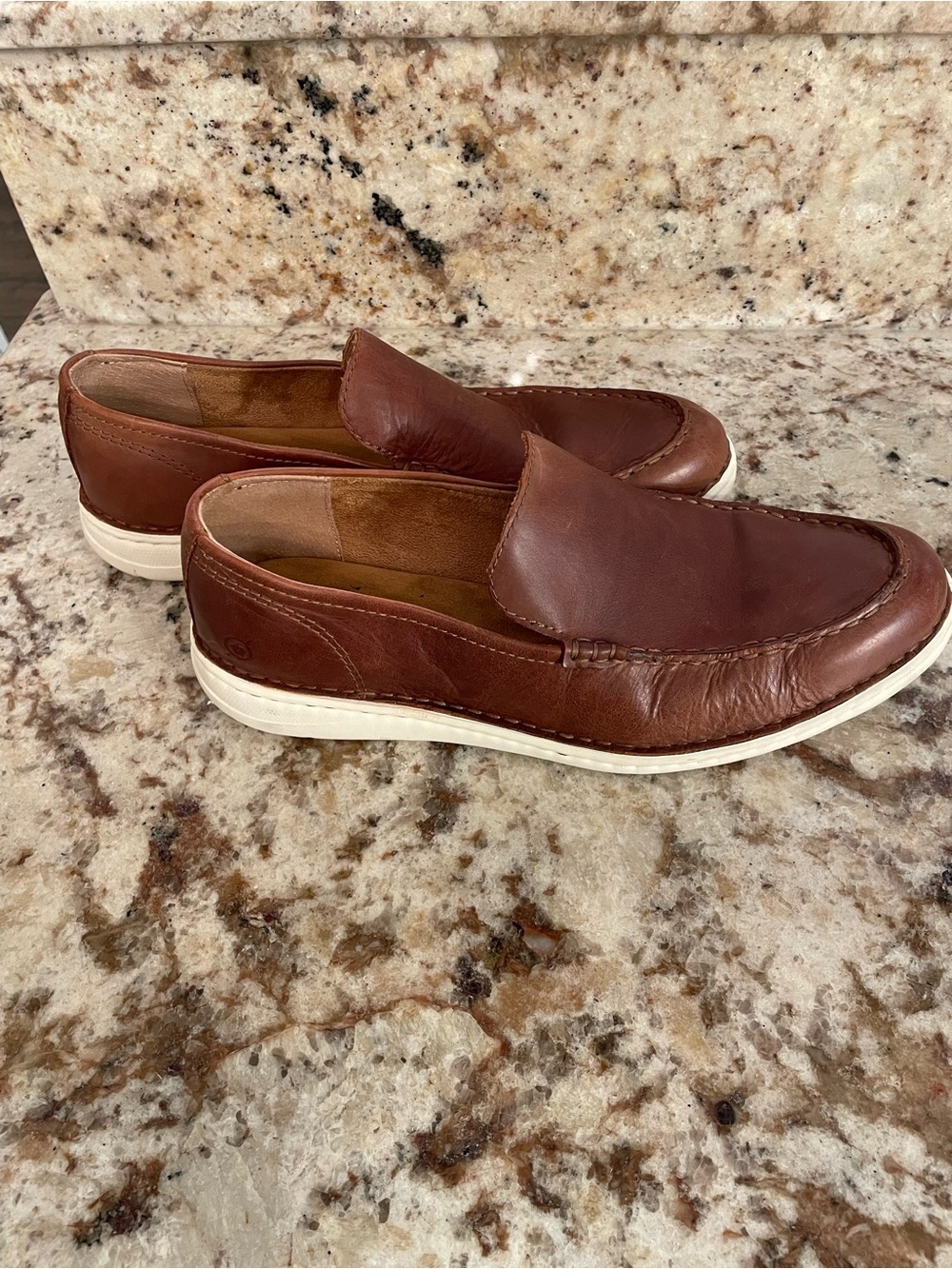 Born Brown Leather Slip-On Loafers with White Sole